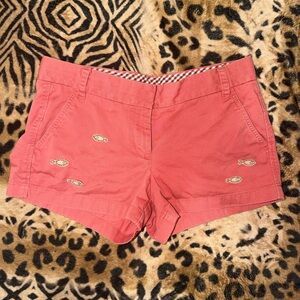 J. Crew Coral Shorts with Embroidered Fish
